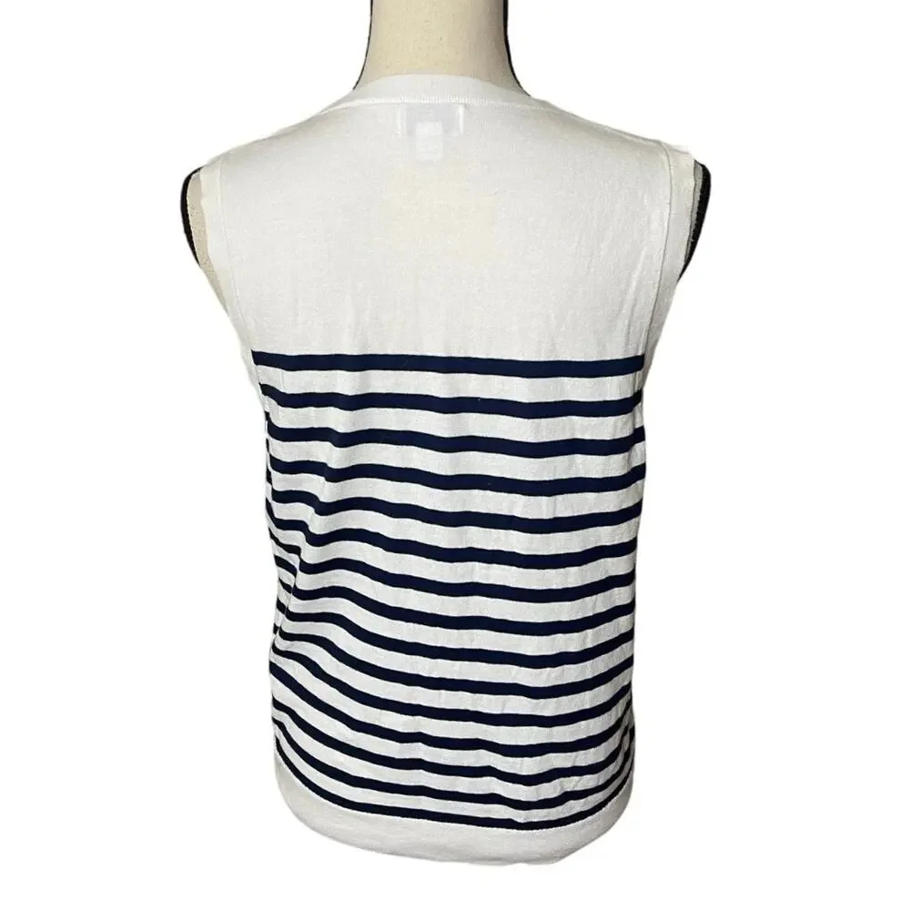J.Crew Women’s Large Striped Sweater Classic Shell White Navy Coastal Nautical